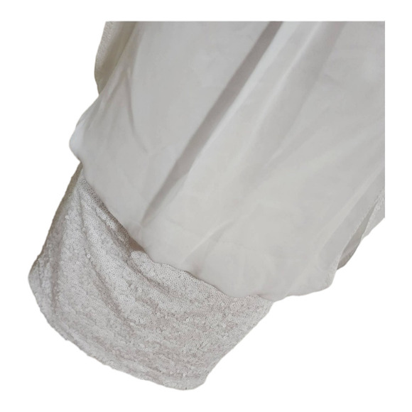 Aidan Mattox Ivory Sequin Skirt Blouson Cocktail Mini Dress Size 10 - Picture 3 of 10
